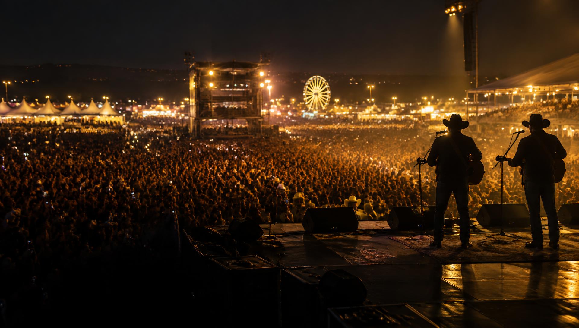 Show sertanejo diante de uma multidão em uma festa de peão